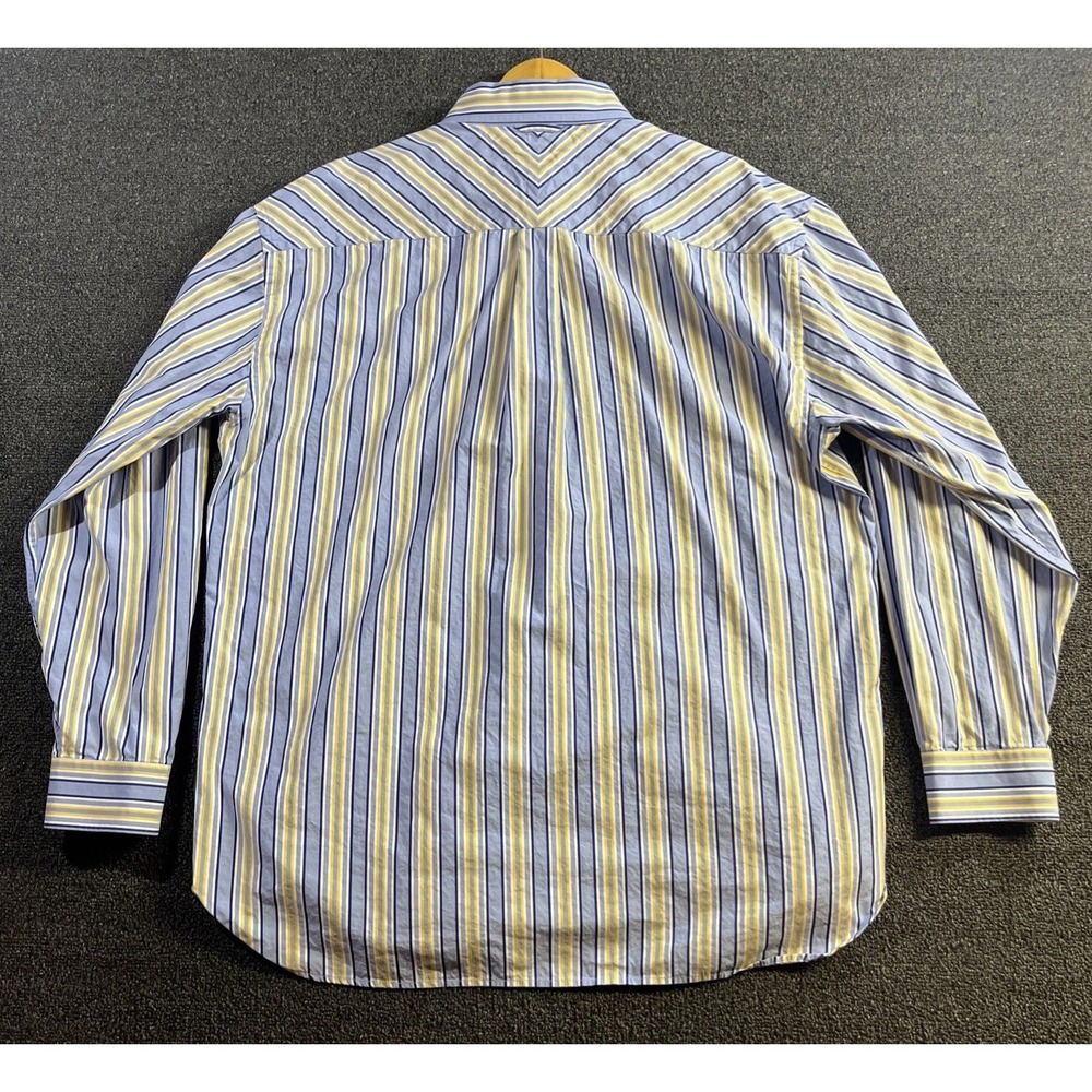 Tommy Hilfiger Mens XL Striped Button Down Shirt Blue Yellow 80s 2-Ply Fabric - Picture 8 of 8